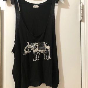 Black elephant graphic tank top